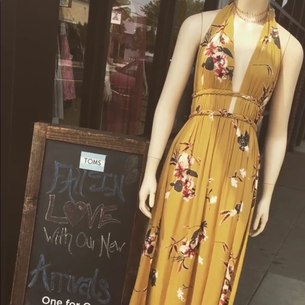 Mustard Maxi backless floral dress